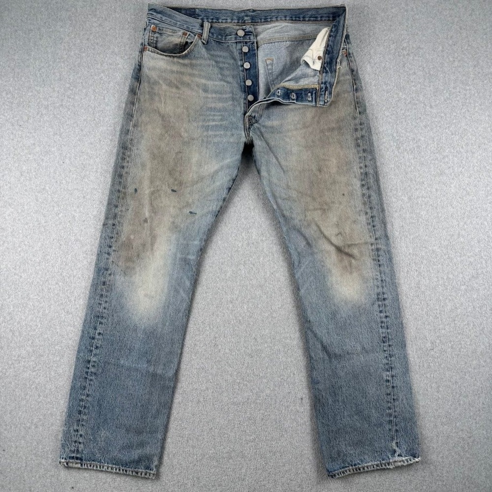 Levi's Jeans Mens W36 L32 Blue 501 Original Fit Button Fly Distressed Workwear